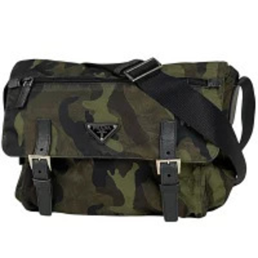 Prada Plate Shoulder Bag Camouflage Crossbody Green Black